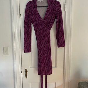 DVF Wrap dress in Fuschia, Navy & White